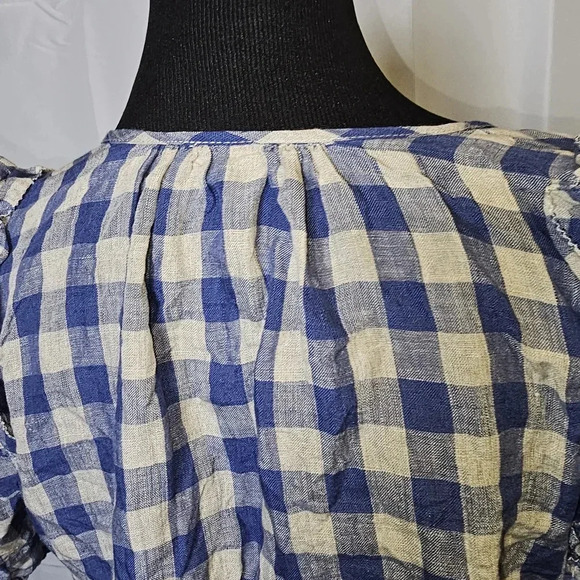 Olivaceous blue and white checkered 100% linen‎ midi dress - Picture 10 of 14